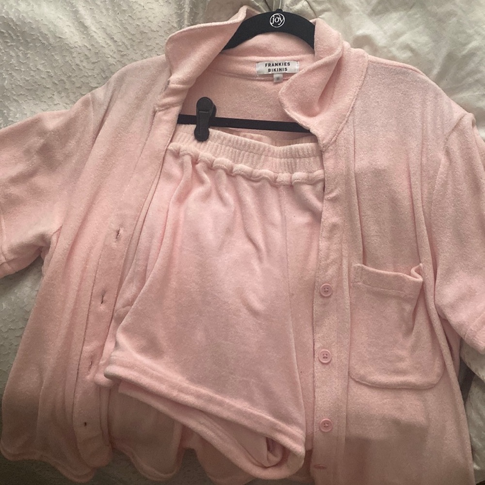 Frankie’s bikinis towel button shirt and short set